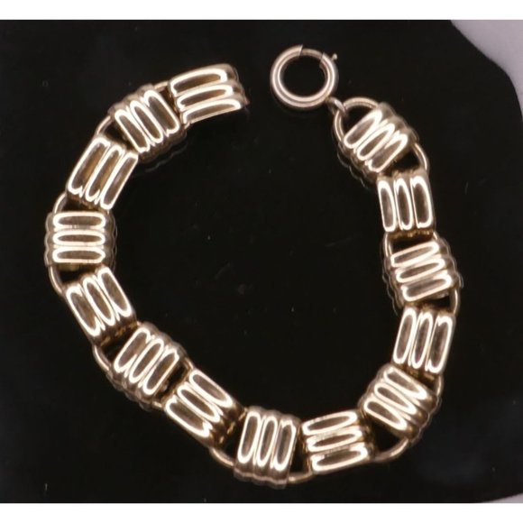 Vintage Signed Napier Gold Plated Sterling Ring Construction Link Bracelet - Picture 2 of 12